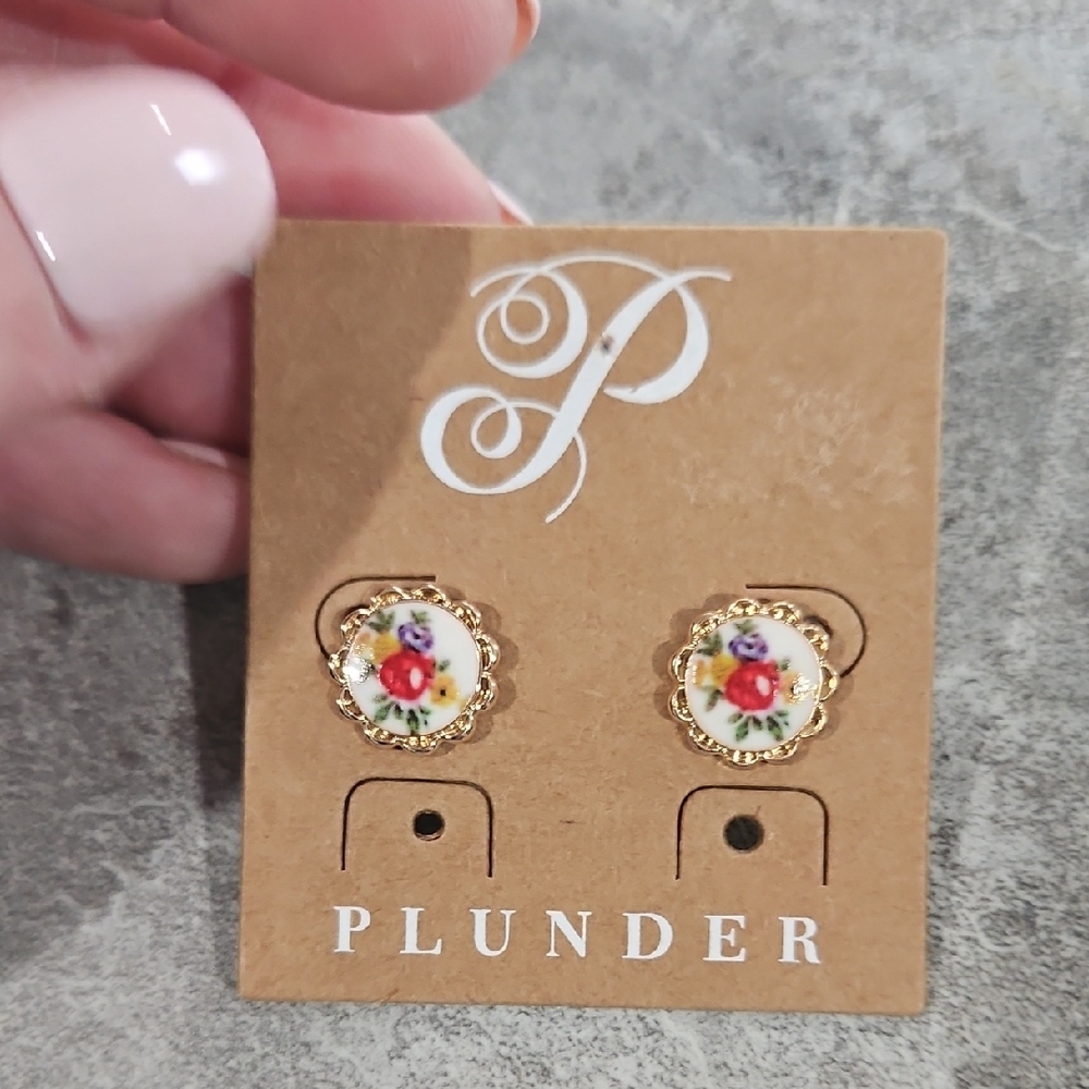 Plunder Gold and Multicolor Floral Earrings
